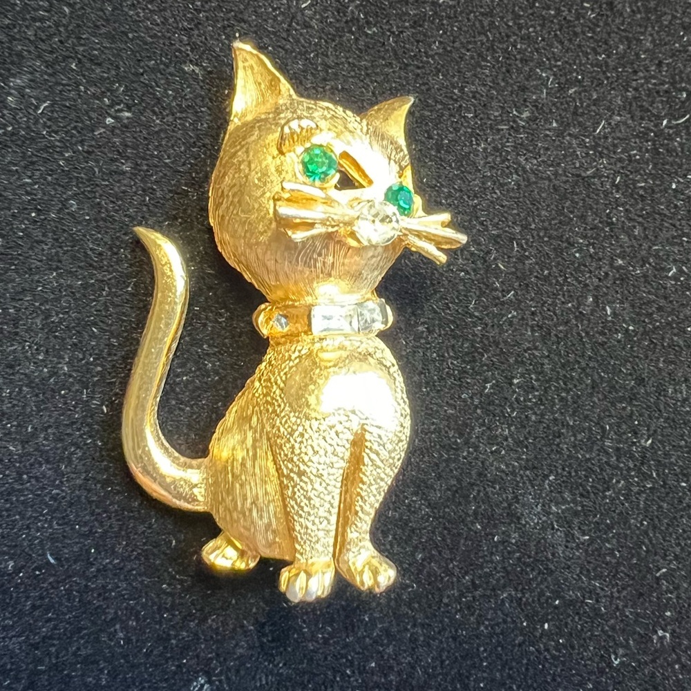 Vintage Green Eyed Cat Brooch Pell - Picture 4 of 5
